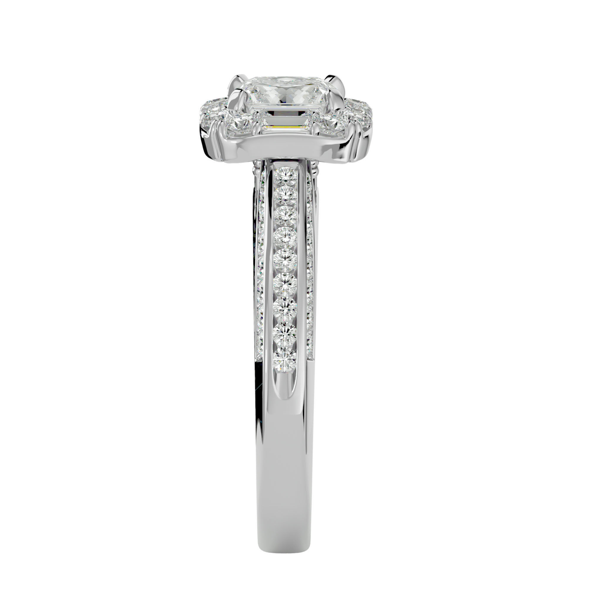 Princess Halo solitaire wedding engagement ring with 360 view 3D print model_10