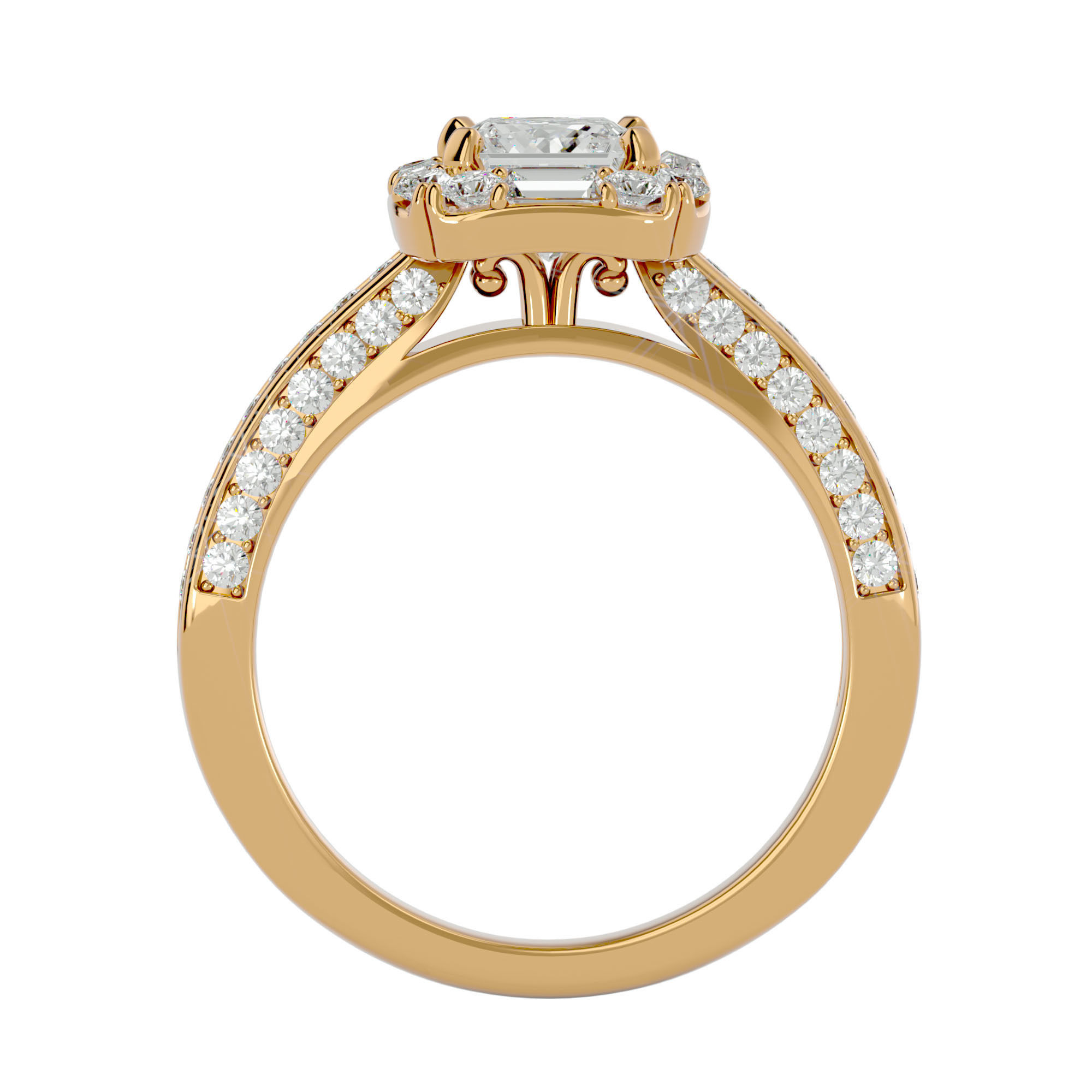 Princess Halo solitaire wedding engagement ring with 360 view 3D print model_5