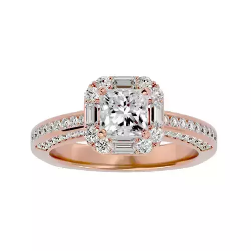 Princess Halo solitaire wedding engagement ring with 360 view