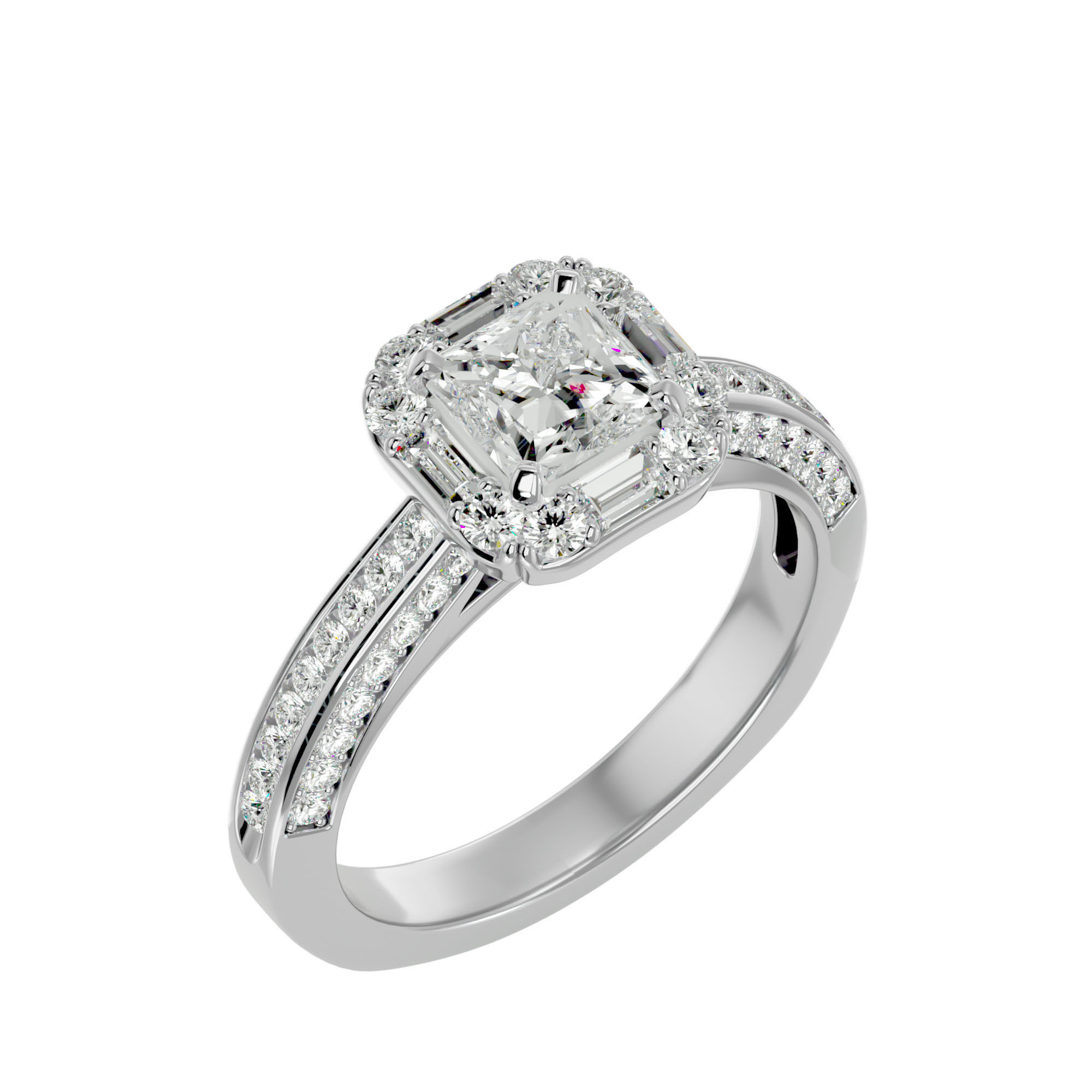 Princess Halo solitaire wedding engagement ring with 360 view 3D print model_11