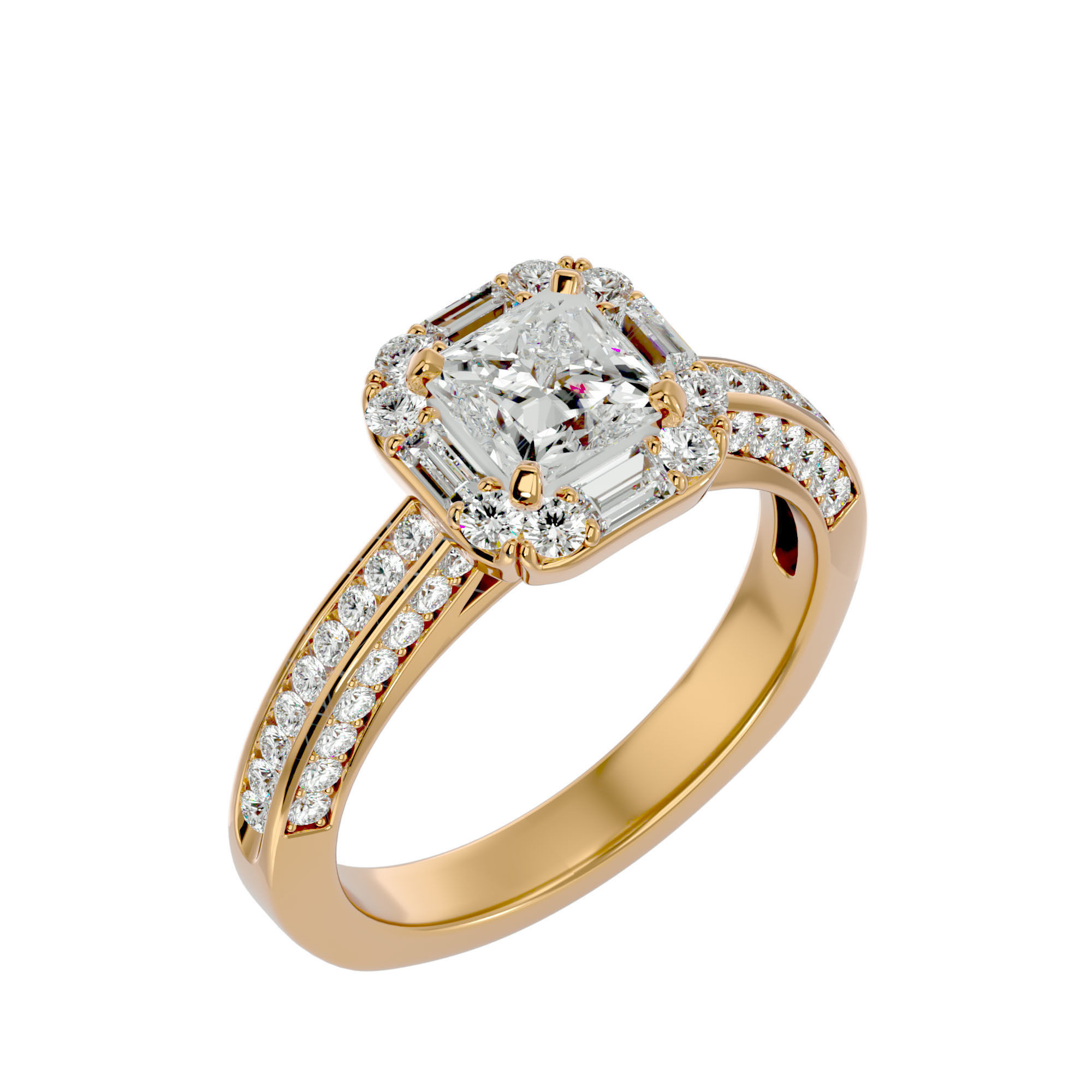 Princess Halo solitaire wedding engagement ring with 360 view 3D print model_12