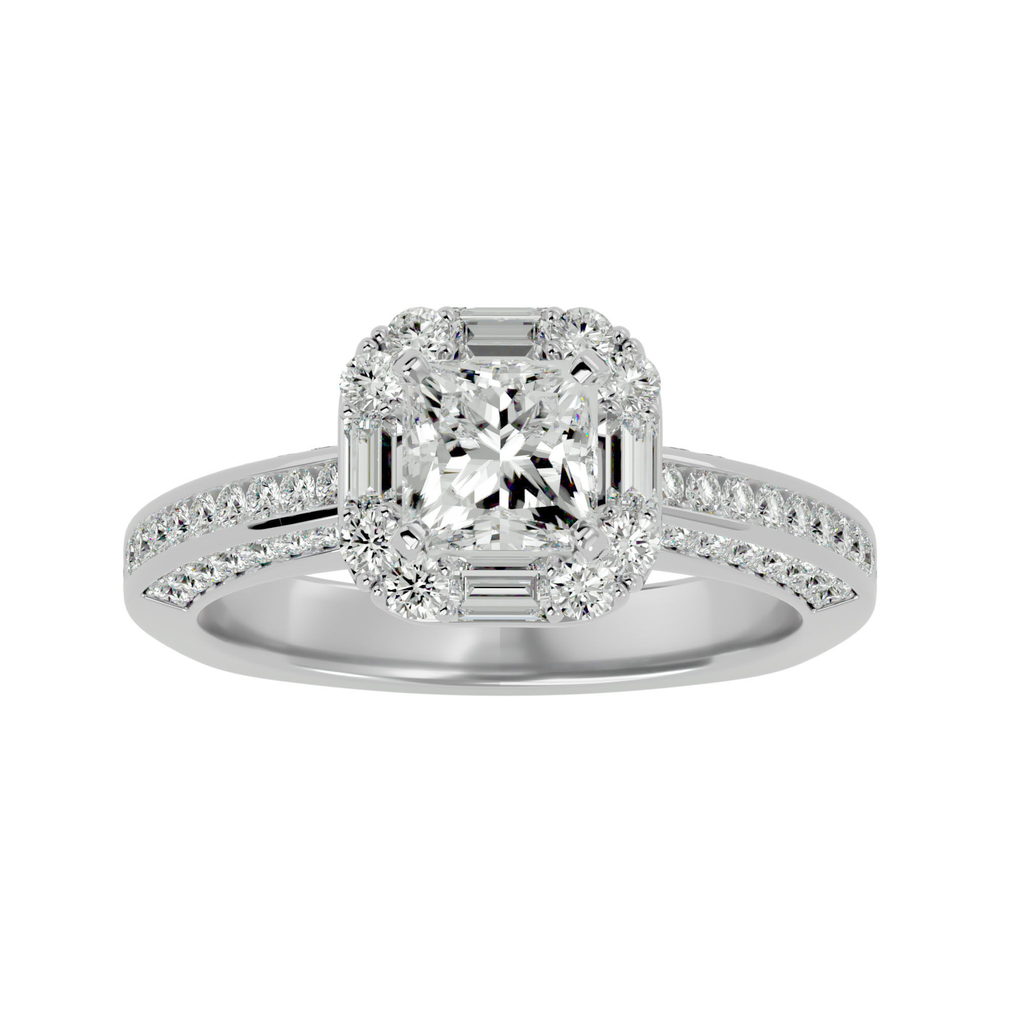 Princess Halo solitaire wedding engagement ring with 360 view 3D print model_3
