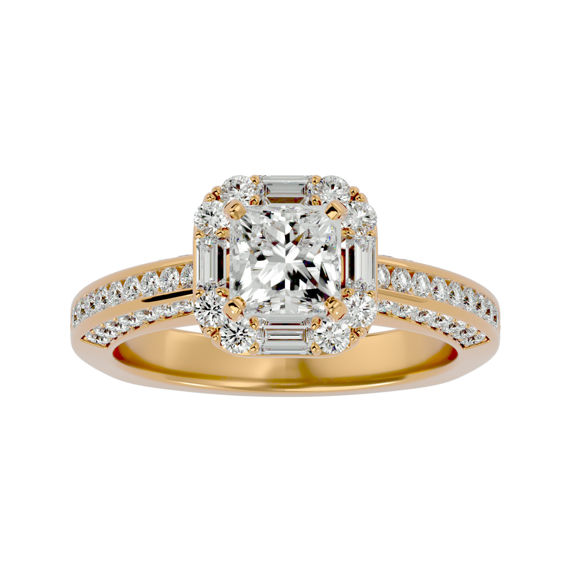 Princess Halo solitaire wedding engagement ring with 360 view 3D print model_2