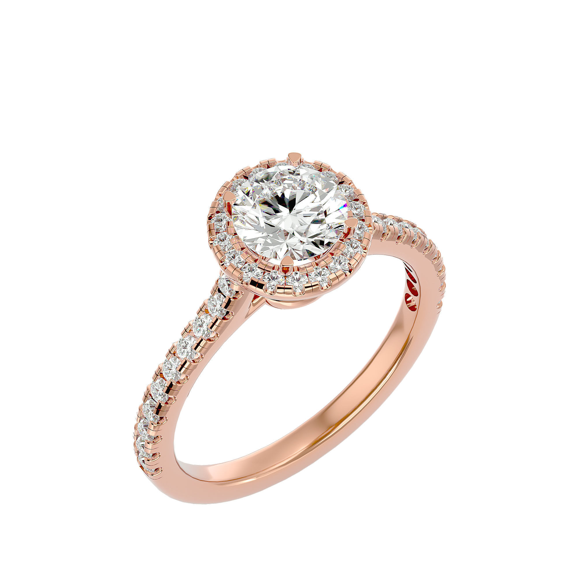 Round Halo solitaire wedding engagement ring with 360 view 3D print model_13