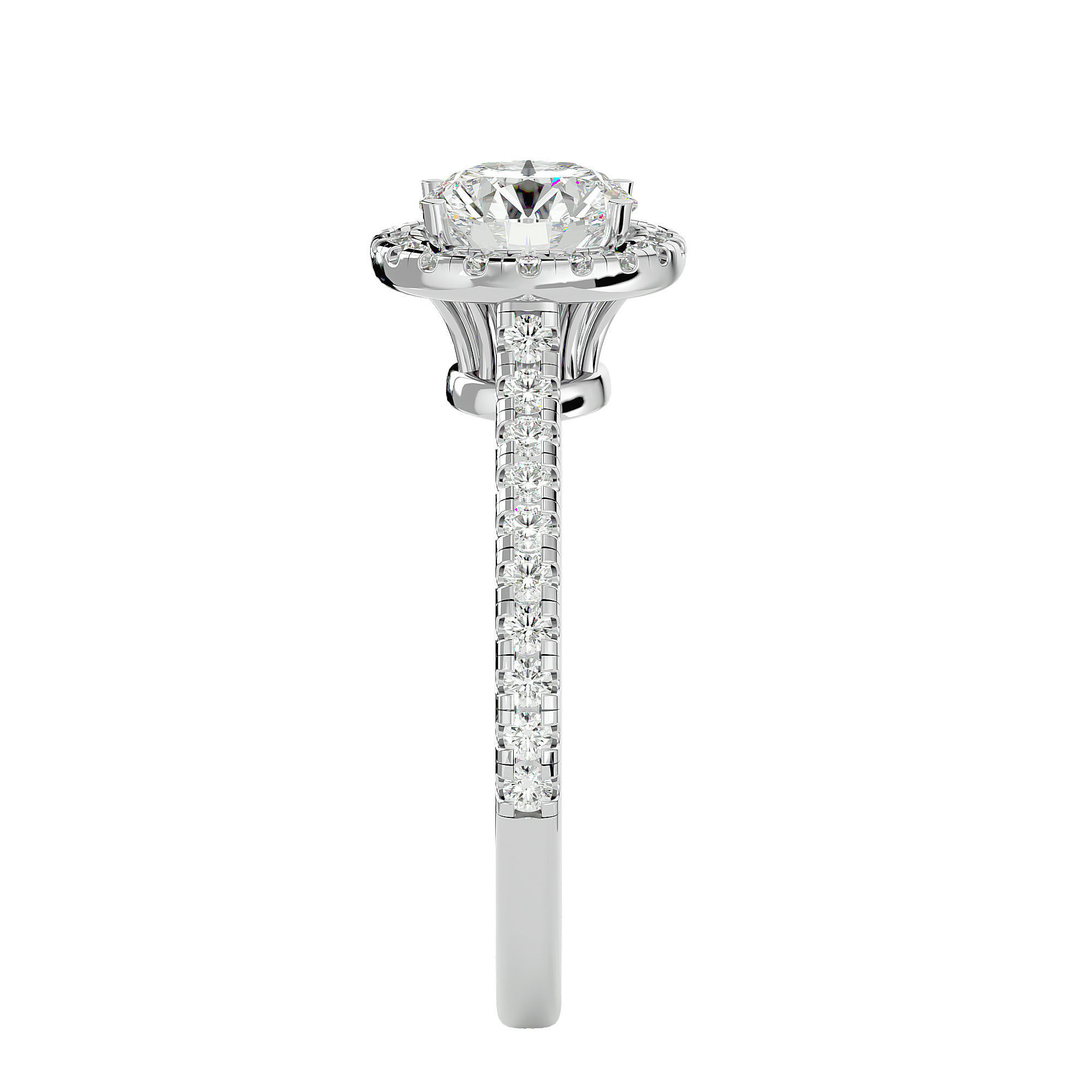 Round Halo solitaire wedding engagement ring with 360 view 3D print model_10