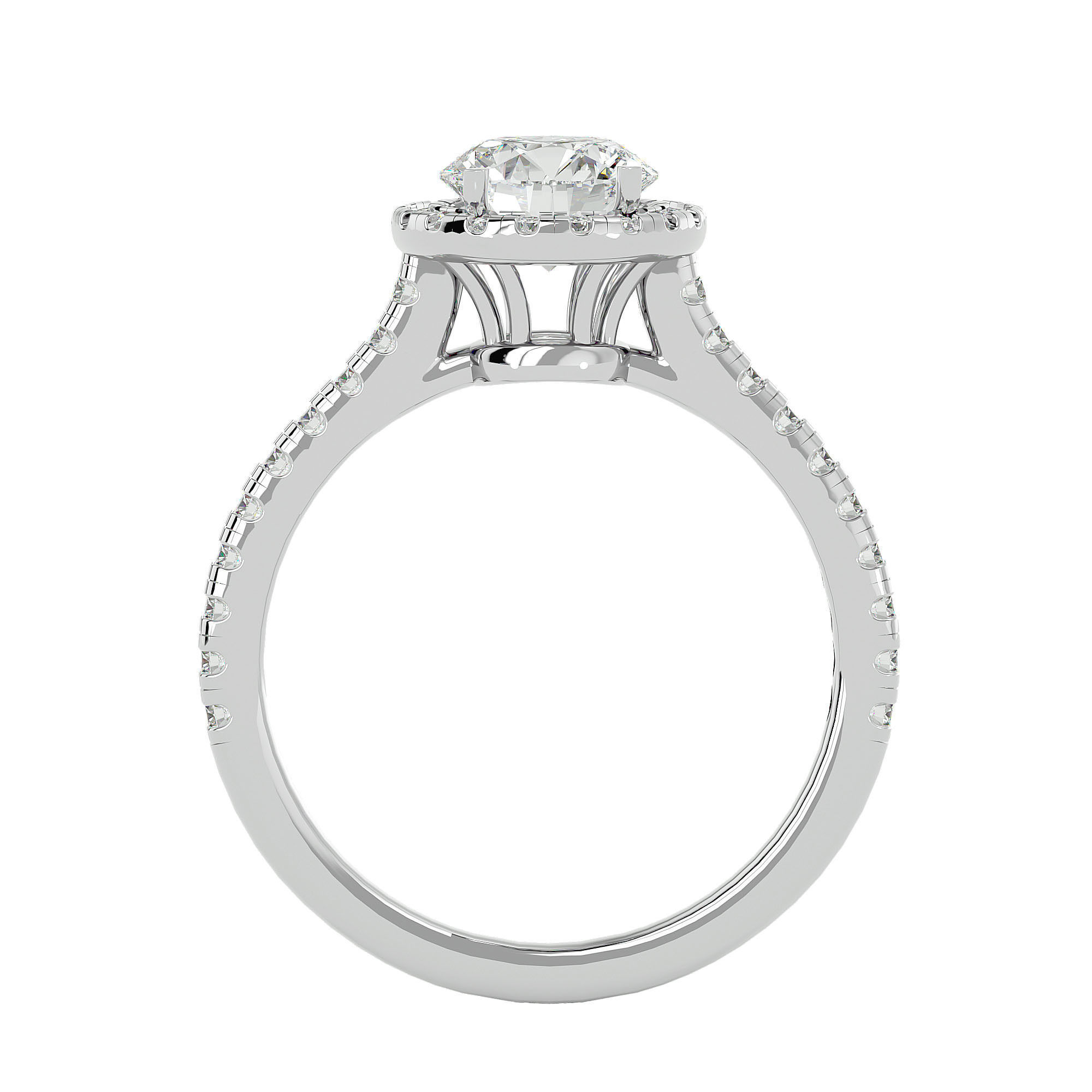 Round Halo solitaire wedding engagement ring with 360 view 3D print model_5