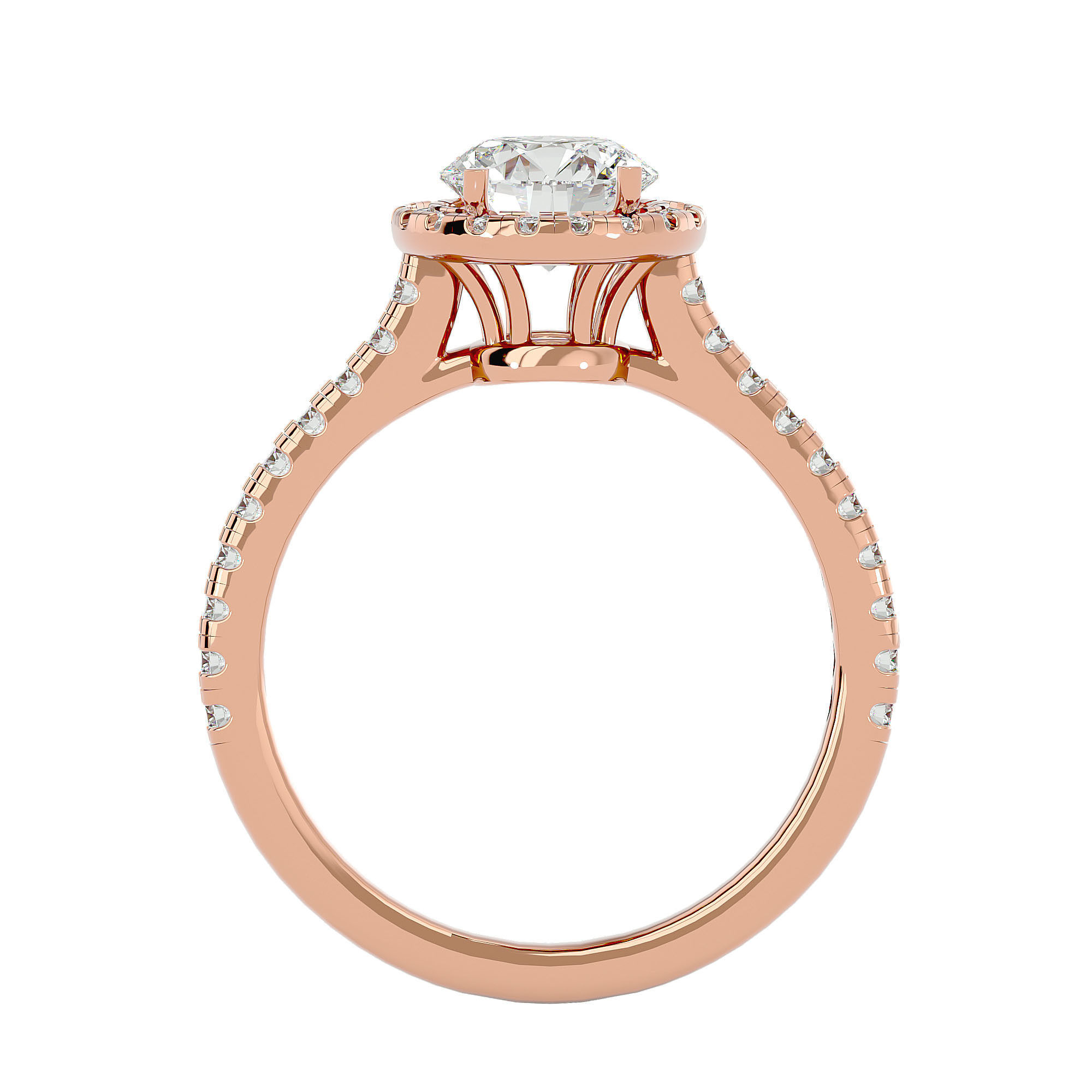 Round Halo solitaire wedding engagement ring with 360 view 3D print model_7