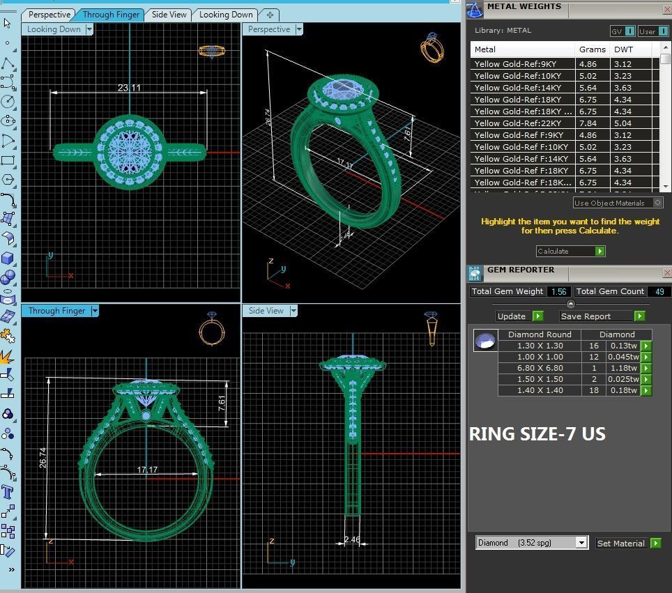 Round Halo solitaire wedding engagement ring with 360 view 3D print model_4