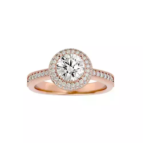 Round Halo solitaire wedding engagement ring with 360 view
