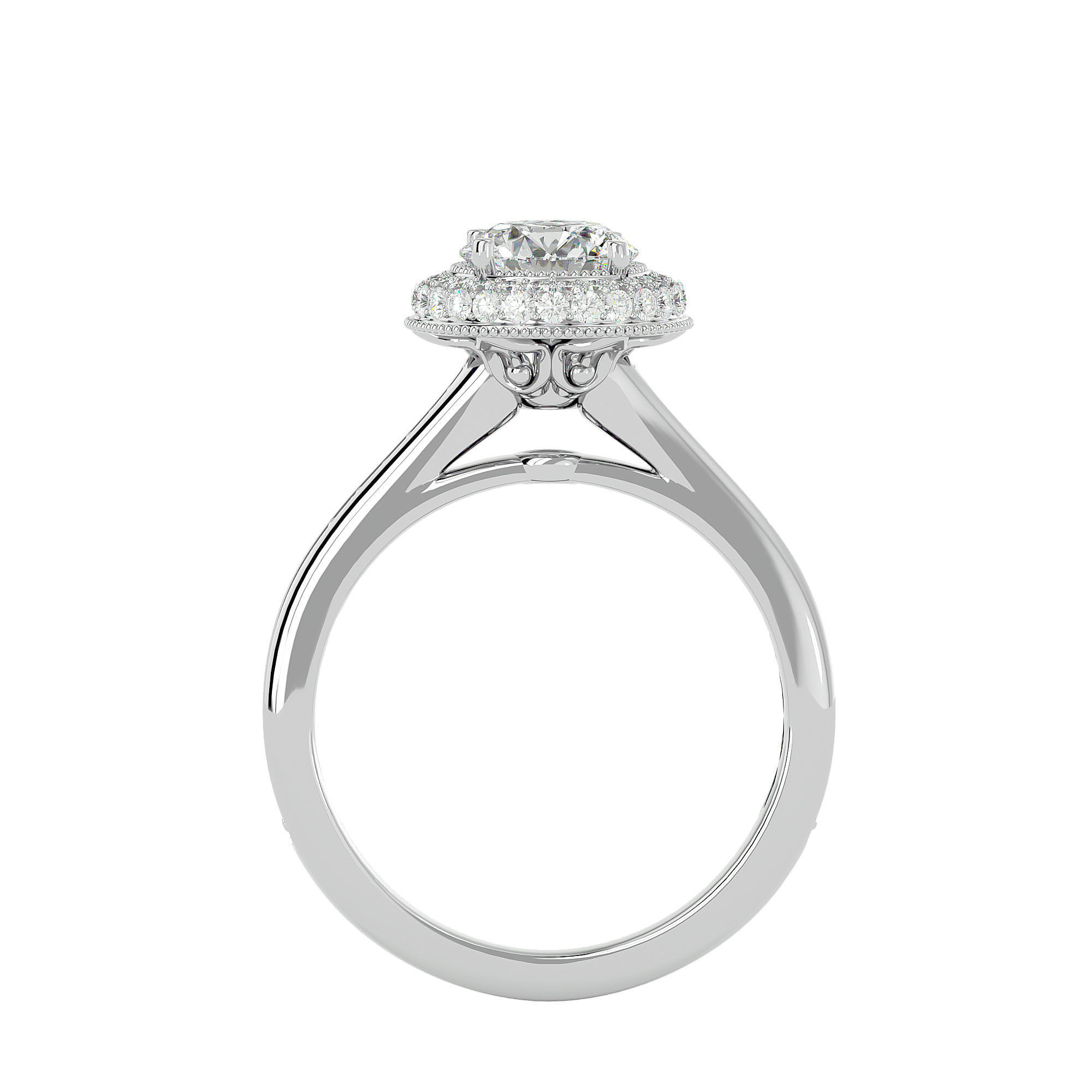 Round Halo solitaire wedding engagement ring with 360 view 3D print model_4