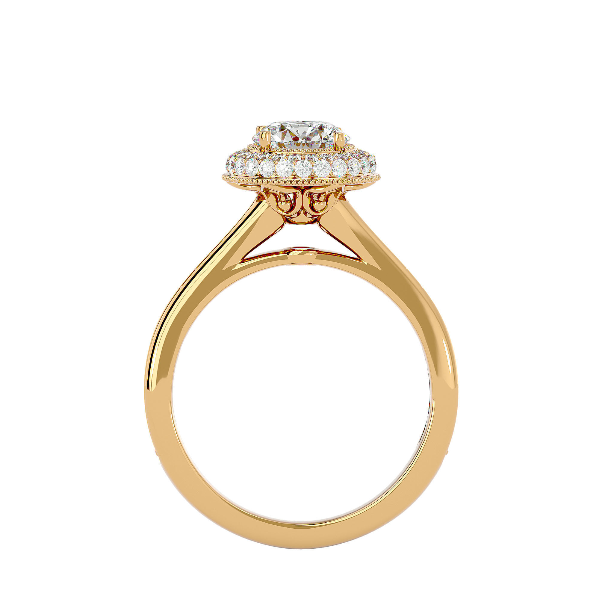 Round Halo solitaire wedding engagement ring with 360 view 3D print model_5