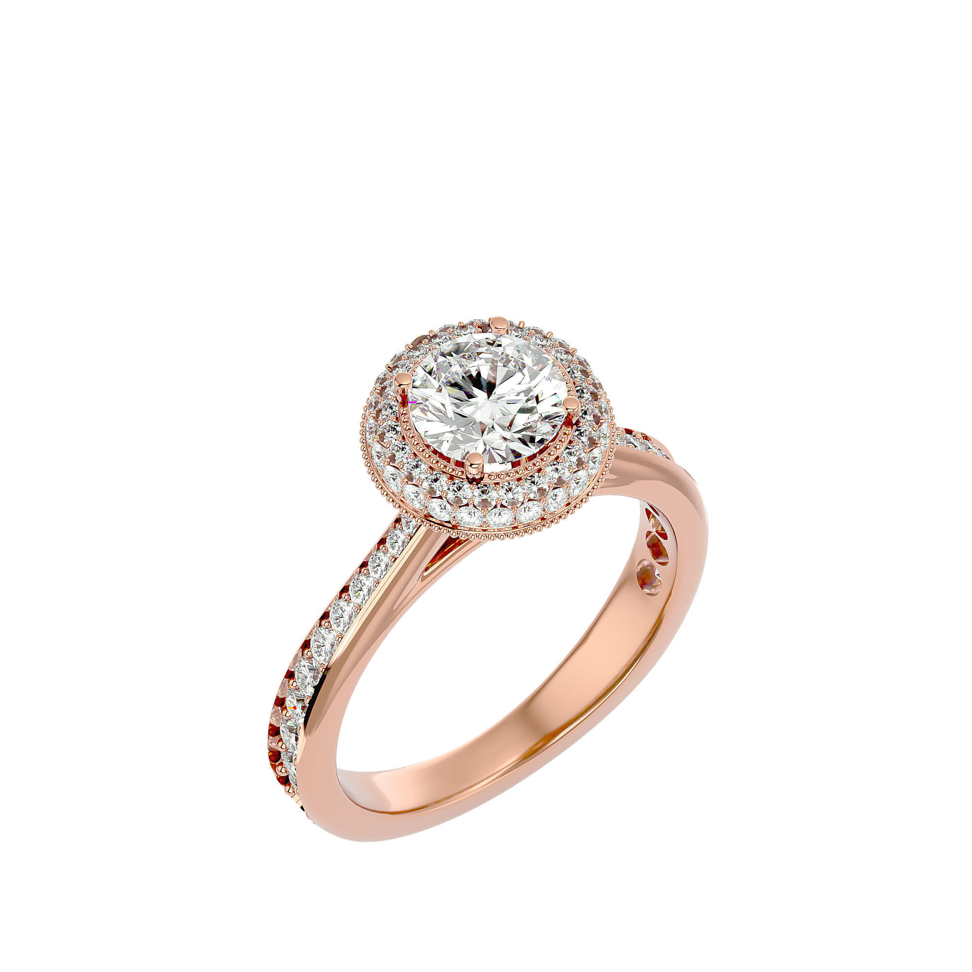 Round Halo solitaire wedding engagement ring with 360 view 3D print model_13