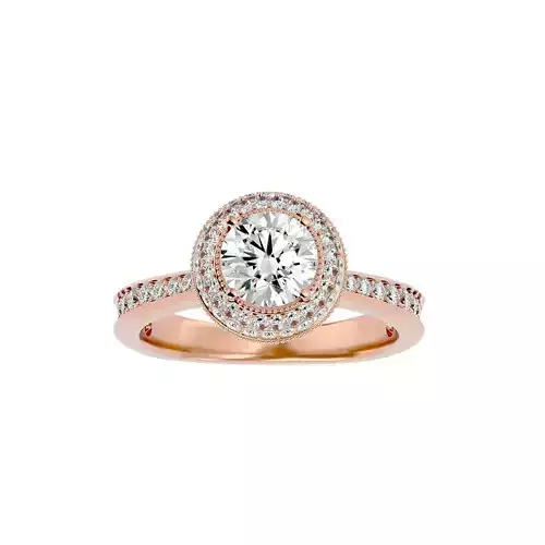 Round Halo solitaire wedding engagement ring with 360 view