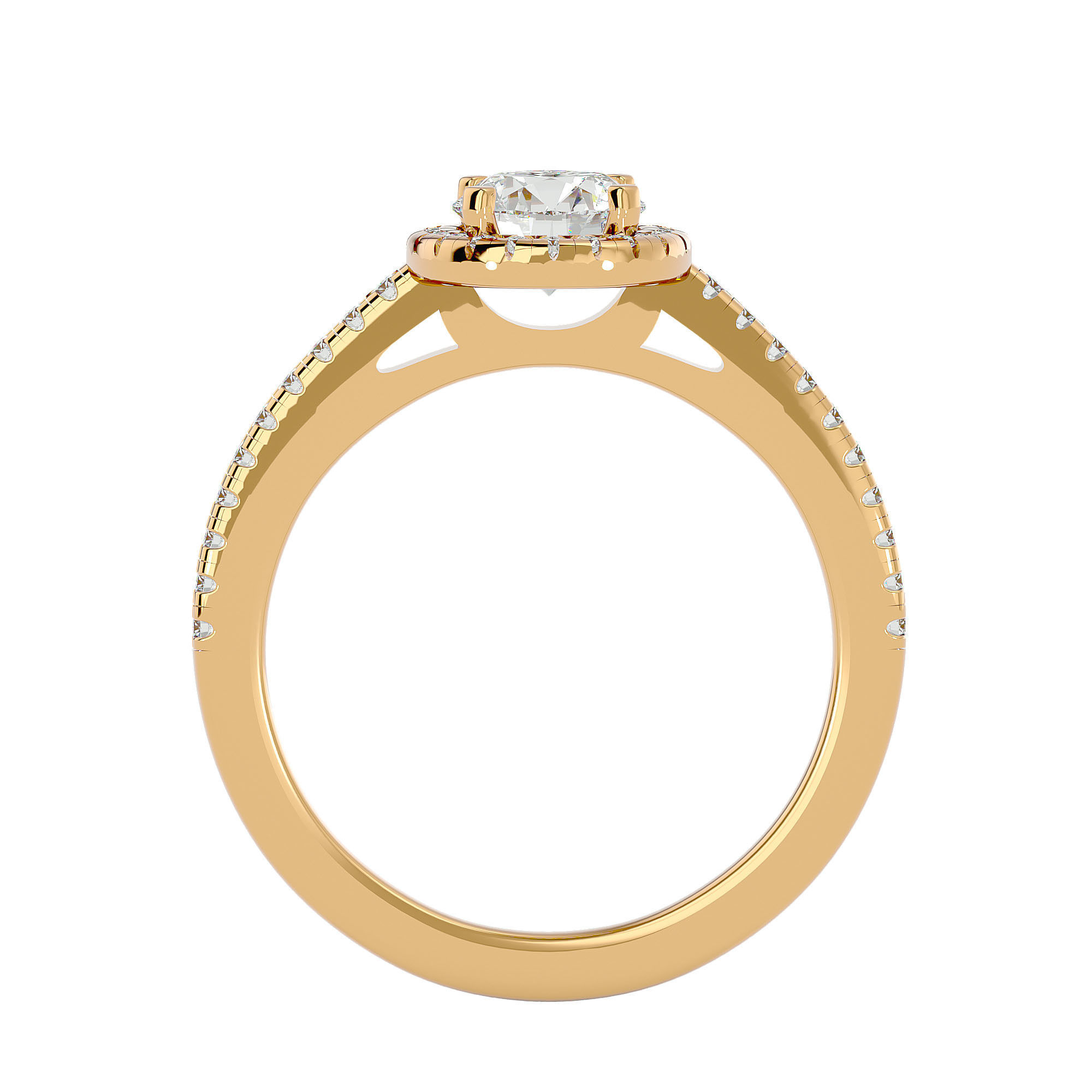 Round Halo solitaire wedding engagement ring with 360 view 3D print model_5