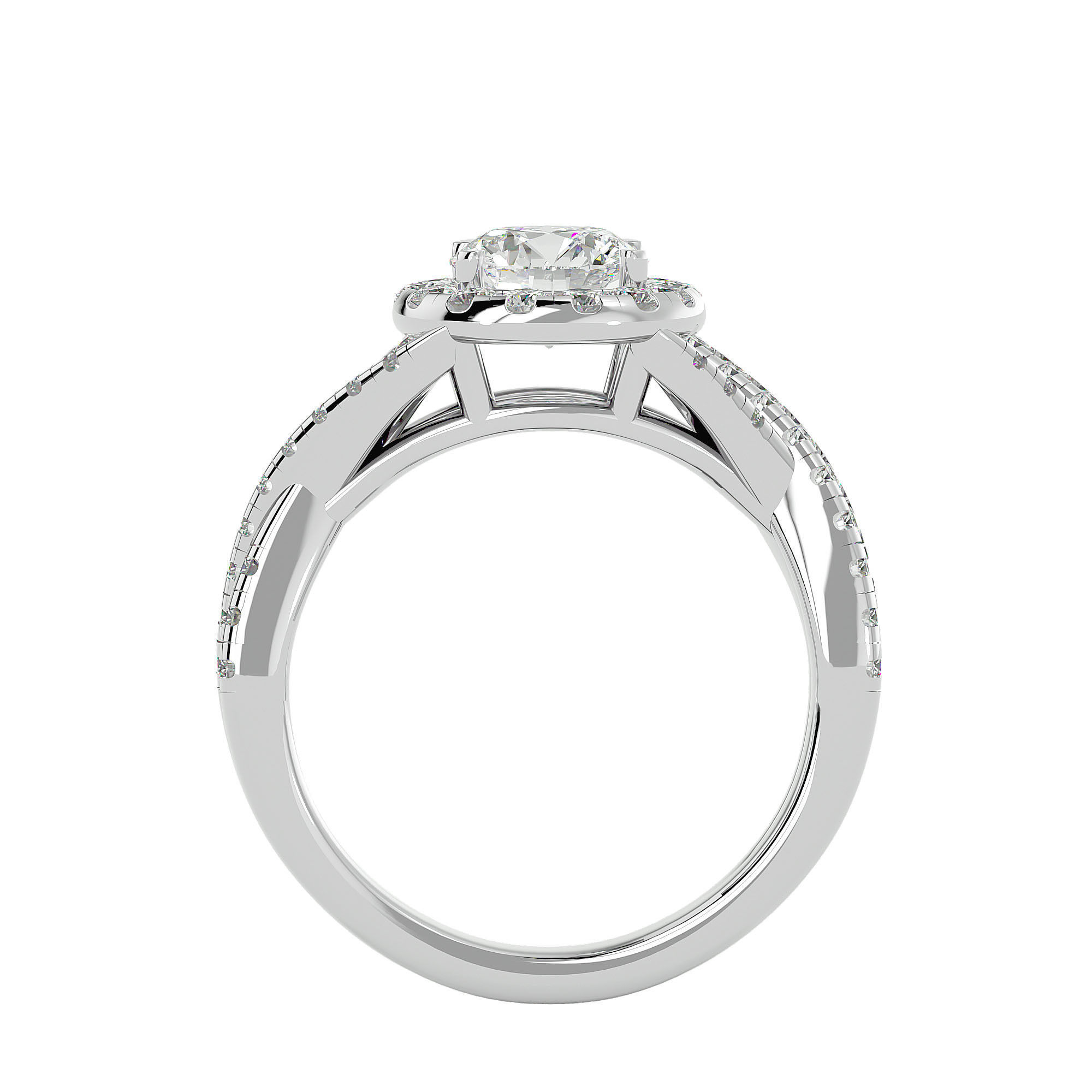 Round Halo solitaire wedding engagement ring with 360 view 3D print model_5