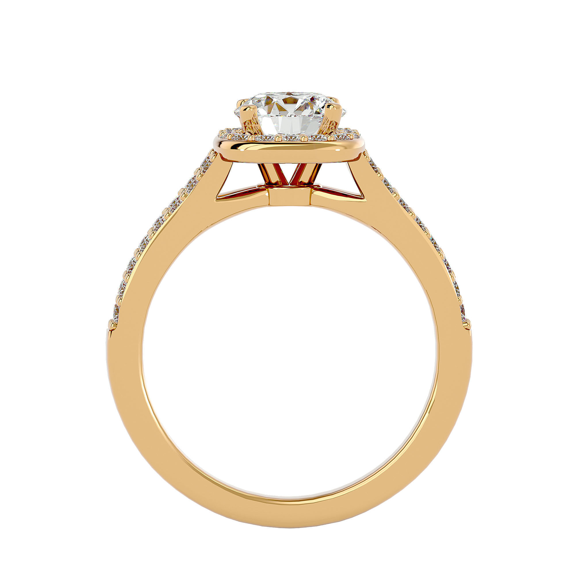 Cushion Halo solitaire wedding engagement ring with 360 view 3D print model_5