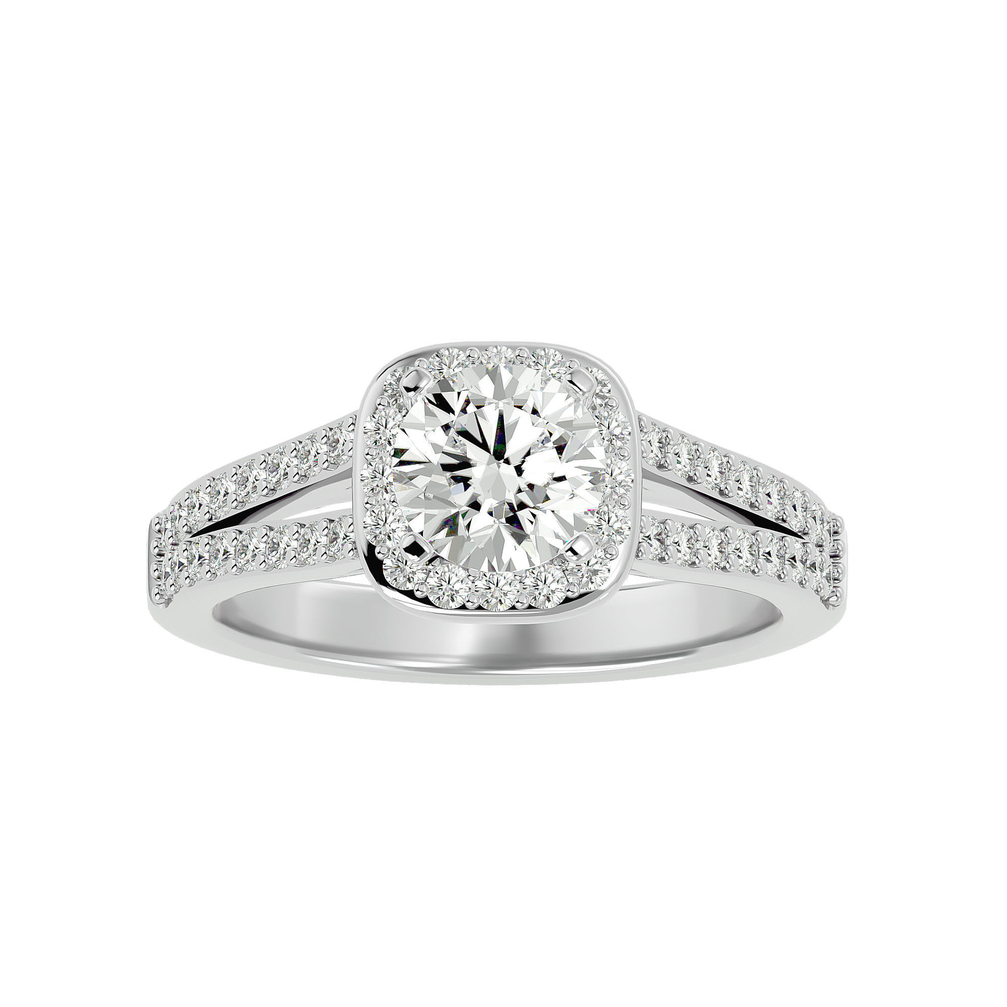 Cushion Halo solitaire wedding engagement ring with 360 view 3D print model_3