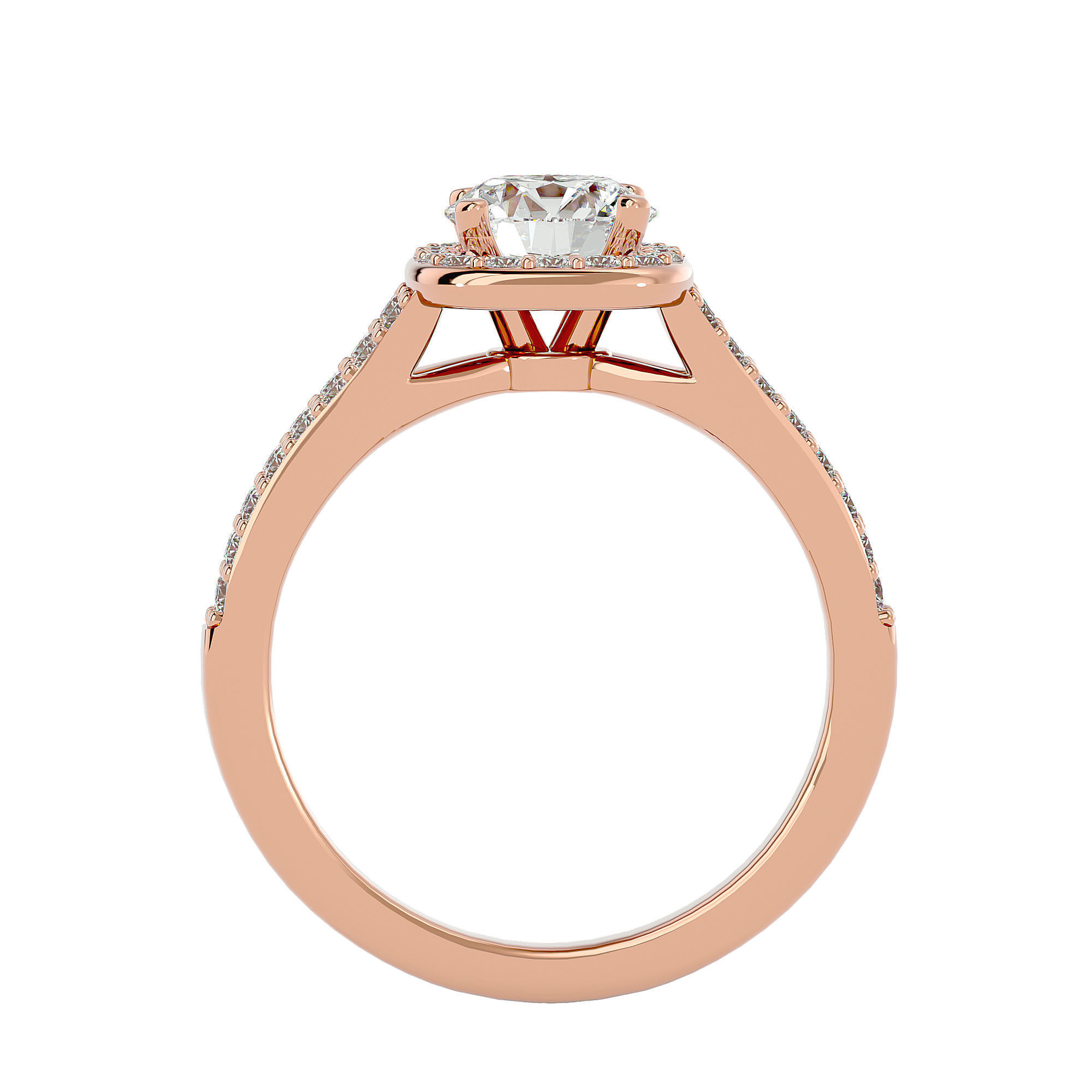 Cushion Halo solitaire wedding engagement ring with 360 view 3D print model_7