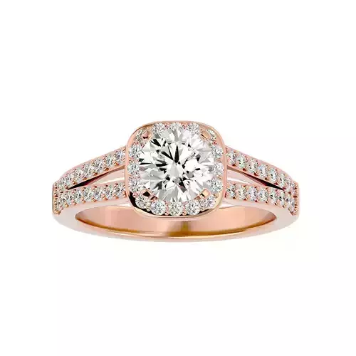 Cushion Halo solitaire wedding engagement ring with 360 view 3D print model