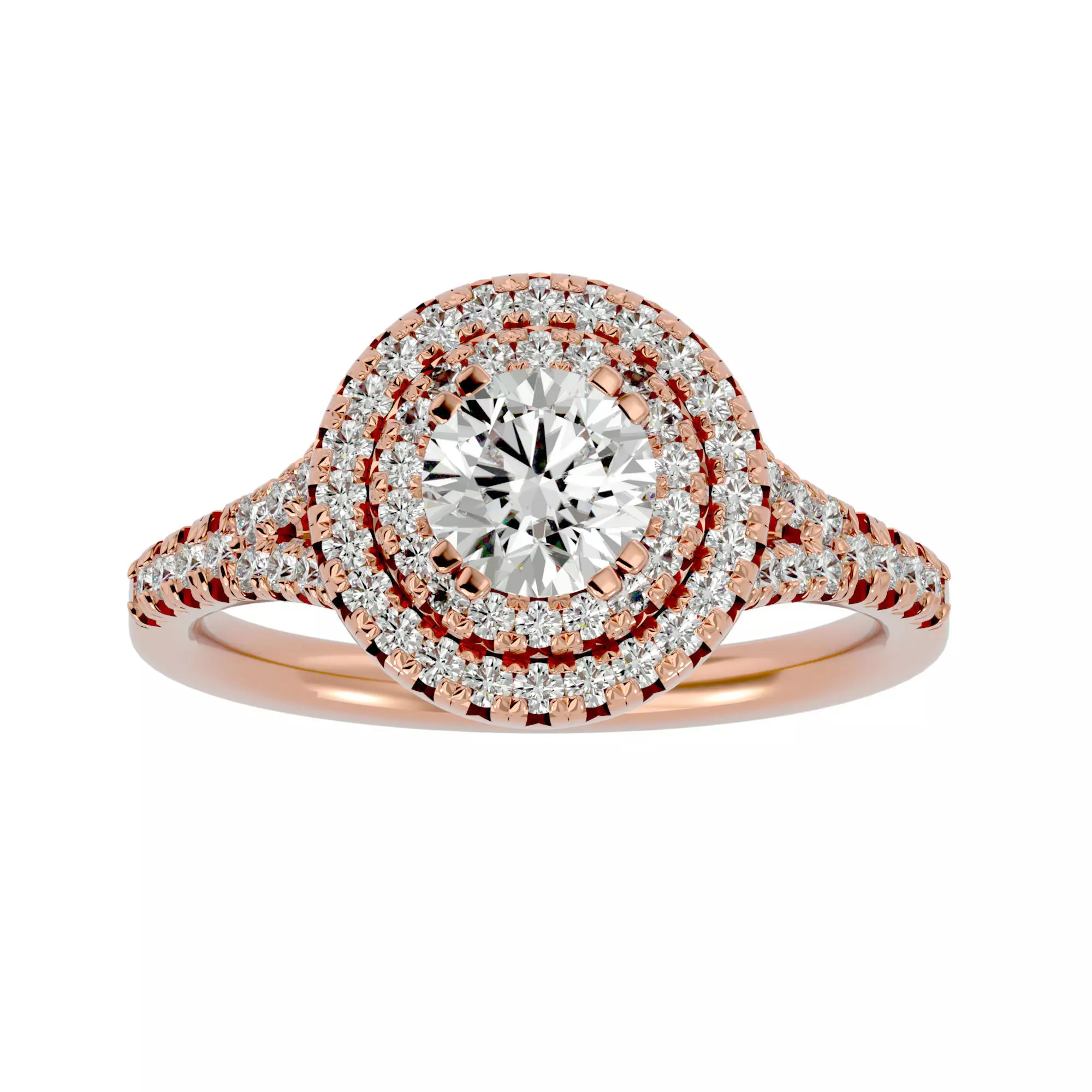 Round Halo solitaire wedding engagement ring with 360 view 3D print model_0