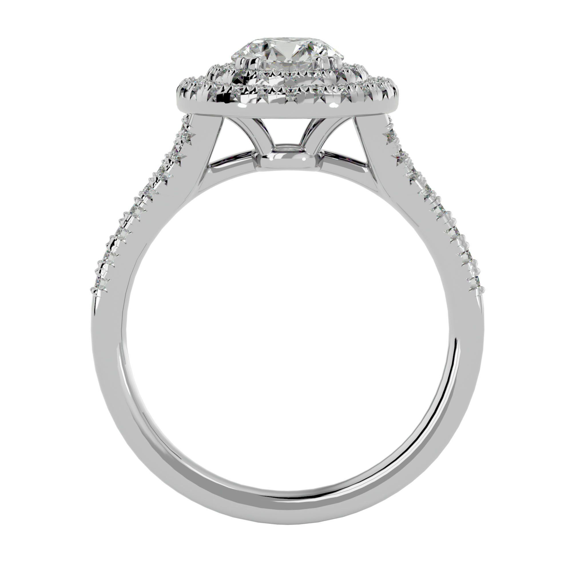 Round Halo solitaire wedding engagement ring with 360 view 3D print model_3