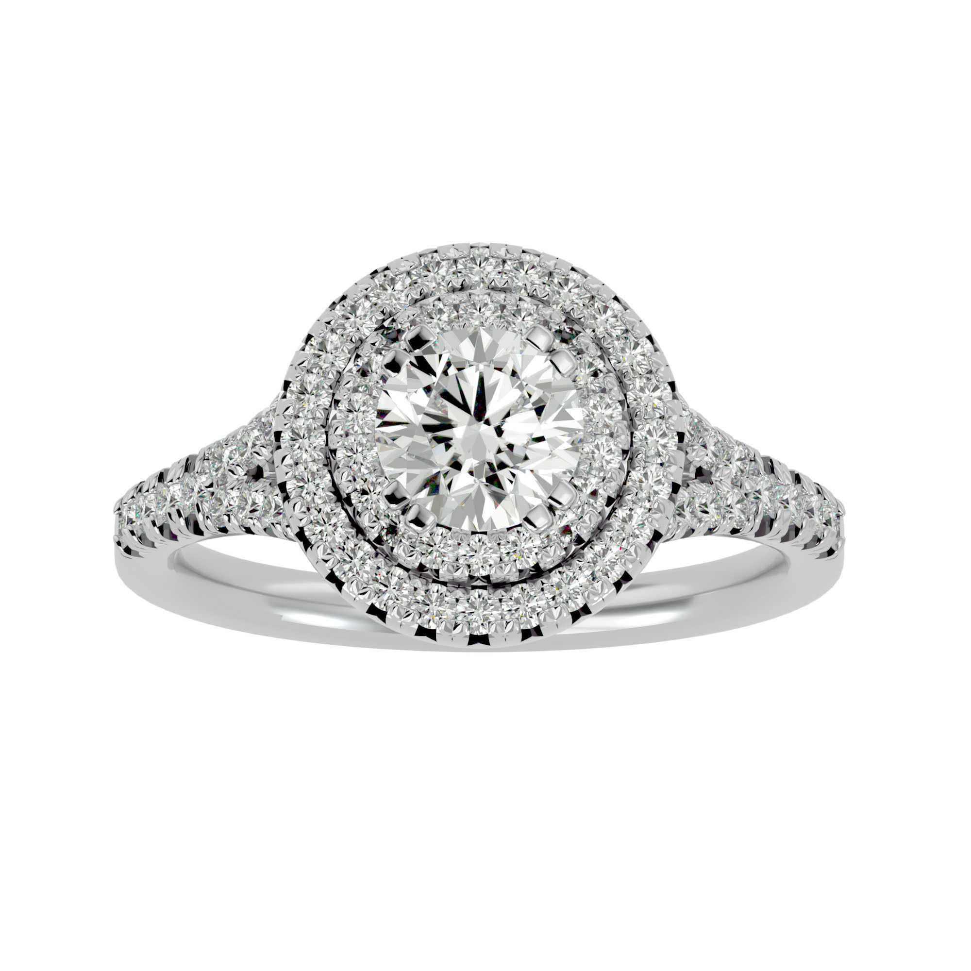 Round Halo solitaire wedding engagement ring with 360 view 3D print model_2
