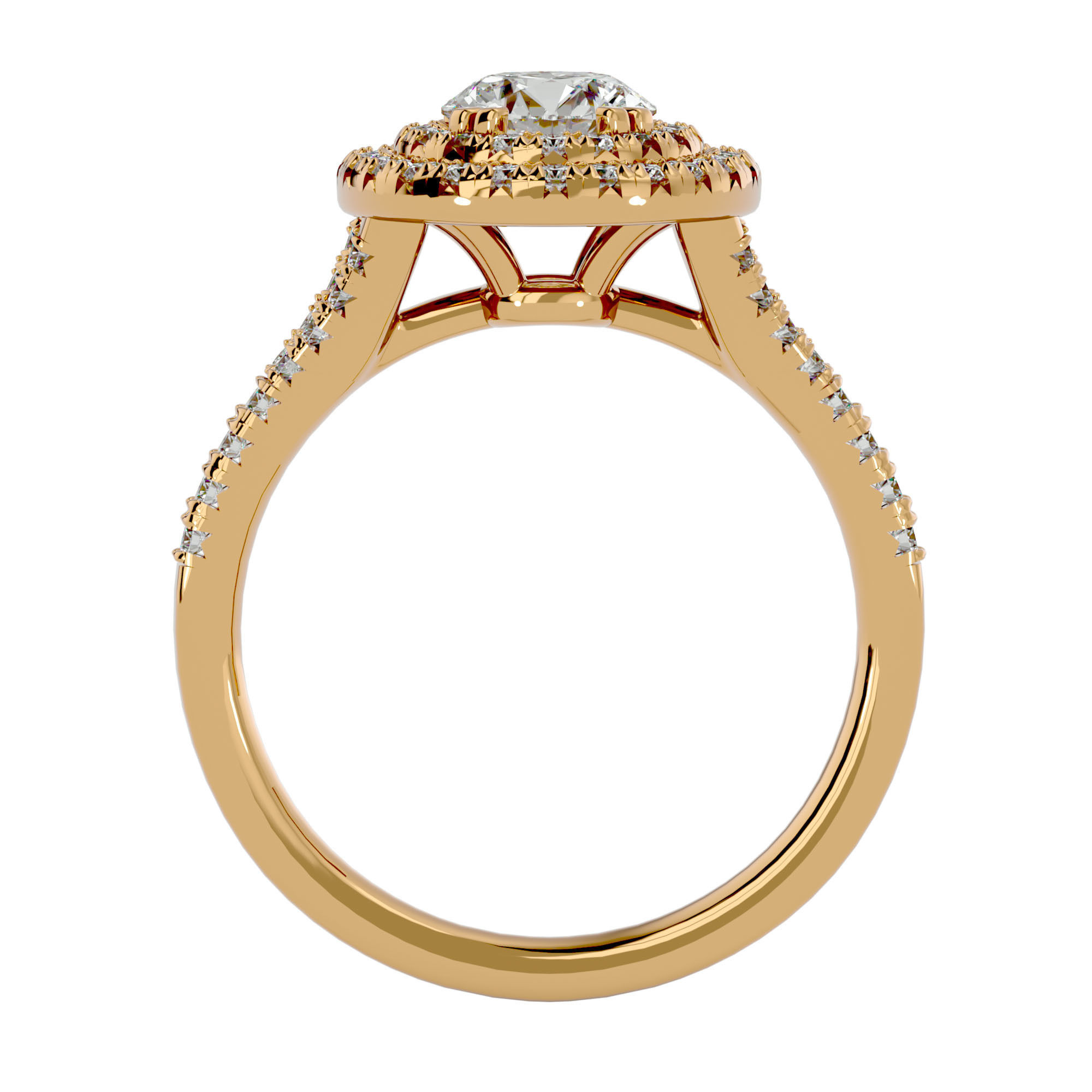 Round Halo solitaire wedding engagement ring with 360 view 3D print model_5