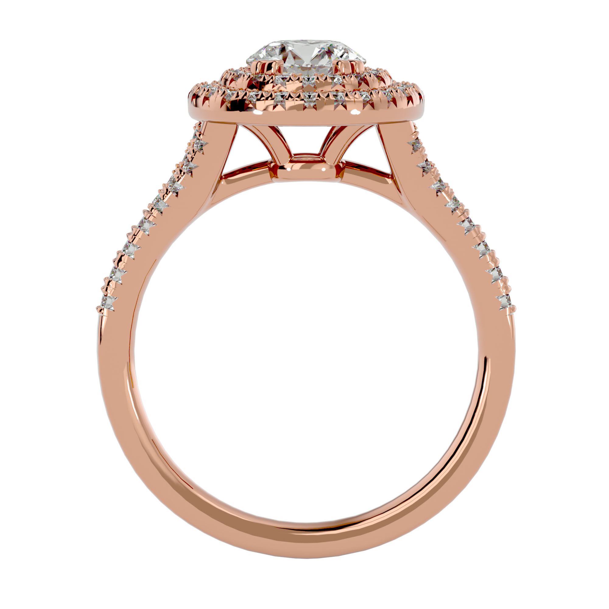 Round Halo solitaire wedding engagement ring with 360 view 3D print model_6