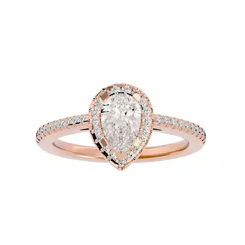 Pear Halo solitaire wedding engagement ring with 360 view