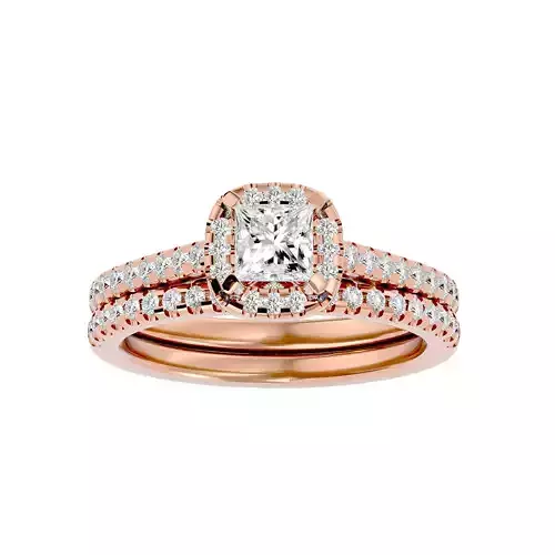 Princess Halo solitaire wedding engagement ring with 360 view