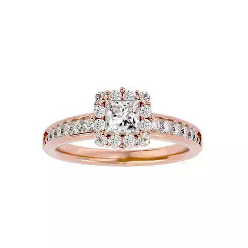 Princess Halo solitaire wedding engagement ring with 360 view