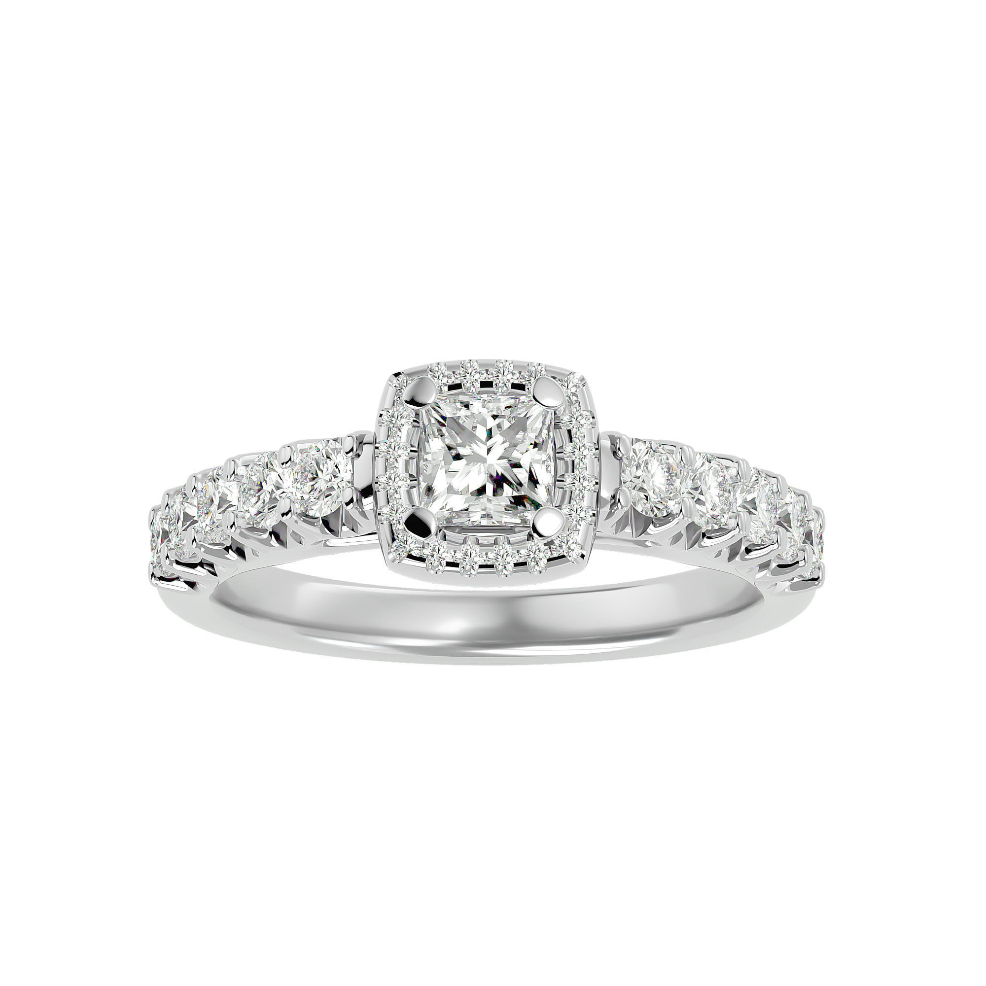 Princess Halo solitaire wedding engagement ring with 360 view 3D print model_3