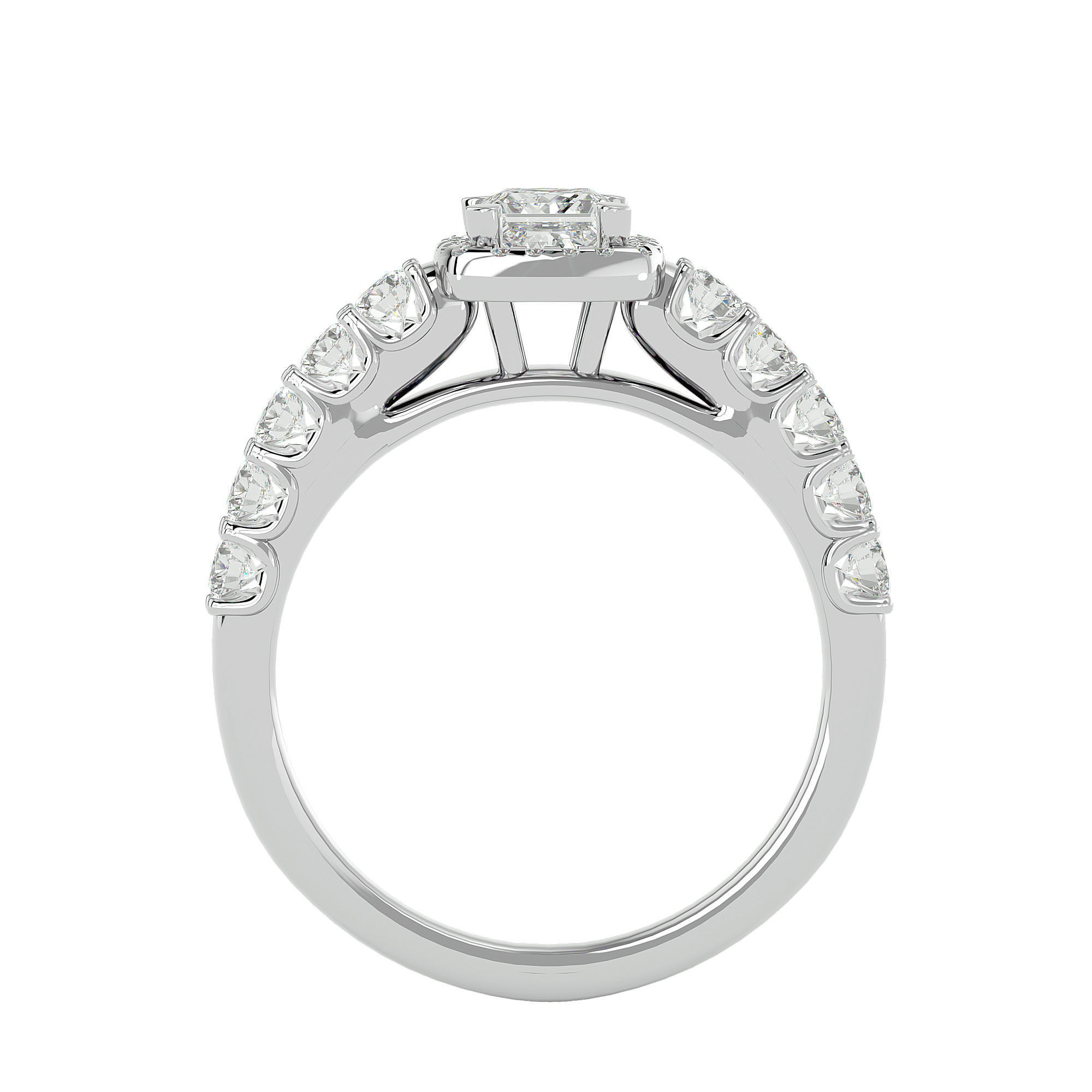 Princess Halo solitaire wedding engagement ring with 360 view 3D print model_4