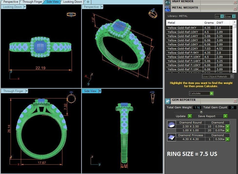 Princess Halo solitaire wedding engagement ring with 360 view 3D print model_8