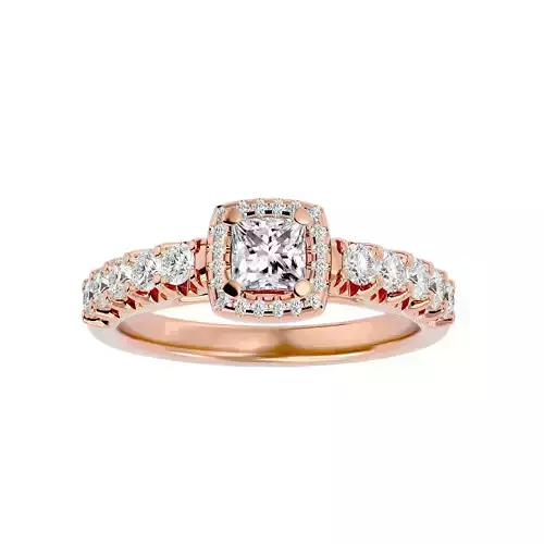 Princess Halo solitaire wedding engagement ring with 360 view