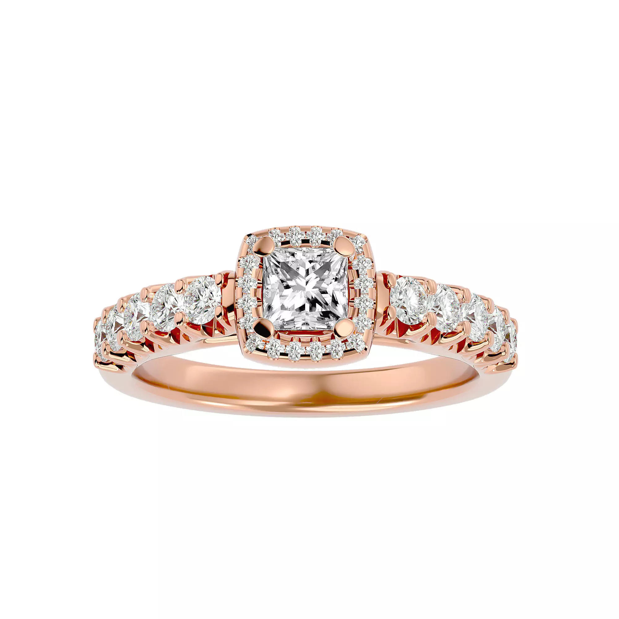 Princess Halo solitaire wedding engagement ring with 360 view 3D print model_0