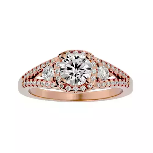 Round Halo solitaire wedding engagement ring with 360 view 3D print model