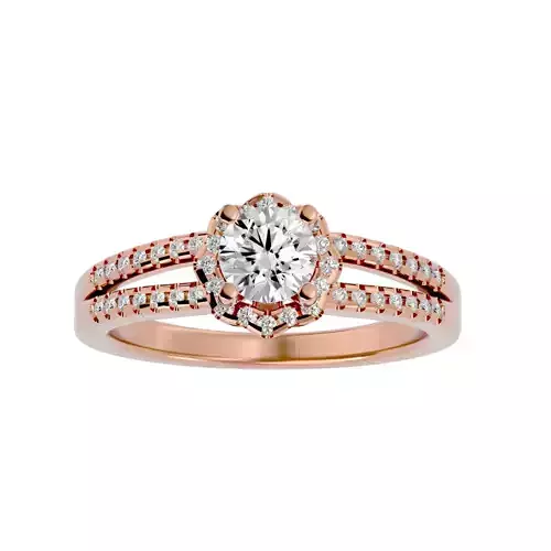 Round Halo solitaire wedding engagement ring with 360 view 3D print model