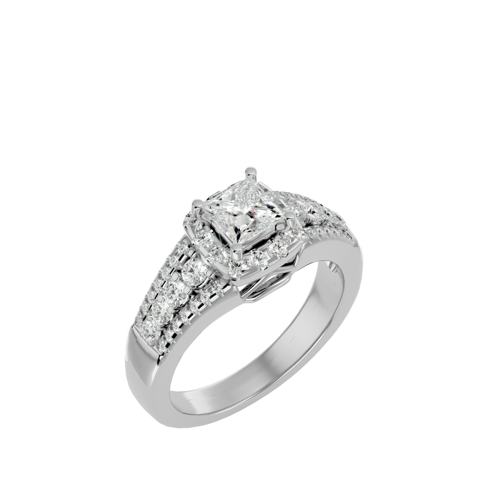 Princess Halo solitaire wedding engagement ring with 360 view 3D print model_11