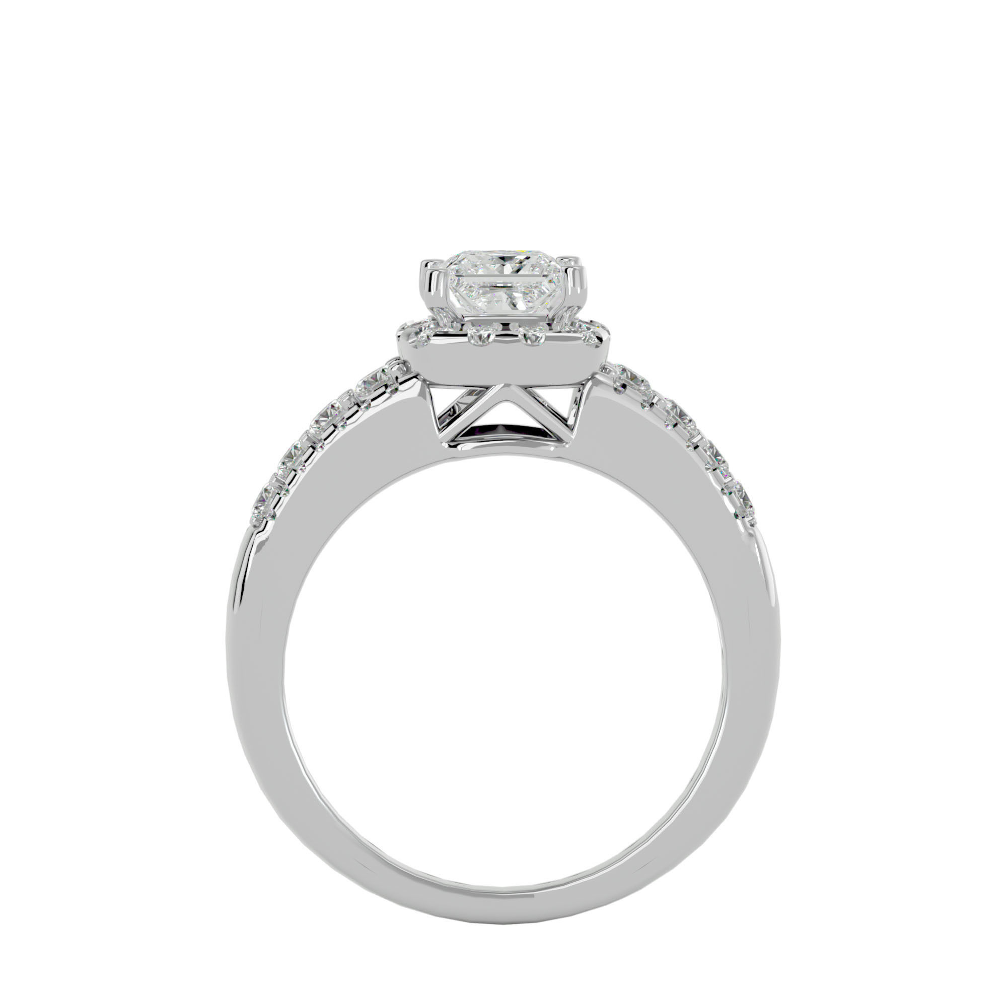 Princess Halo solitaire wedding engagement ring with 360 view 3D print model_4