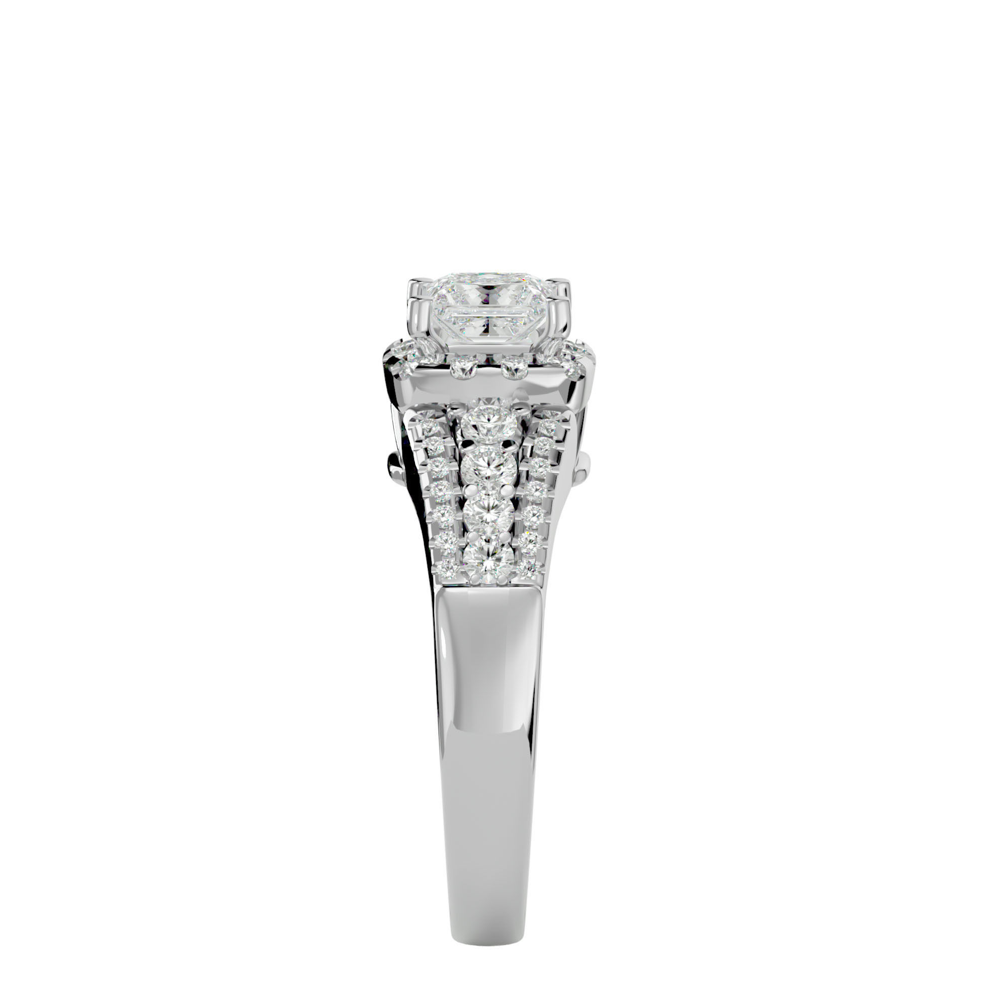 Princess Halo solitaire wedding engagement ring with 360 view 3D print model_10