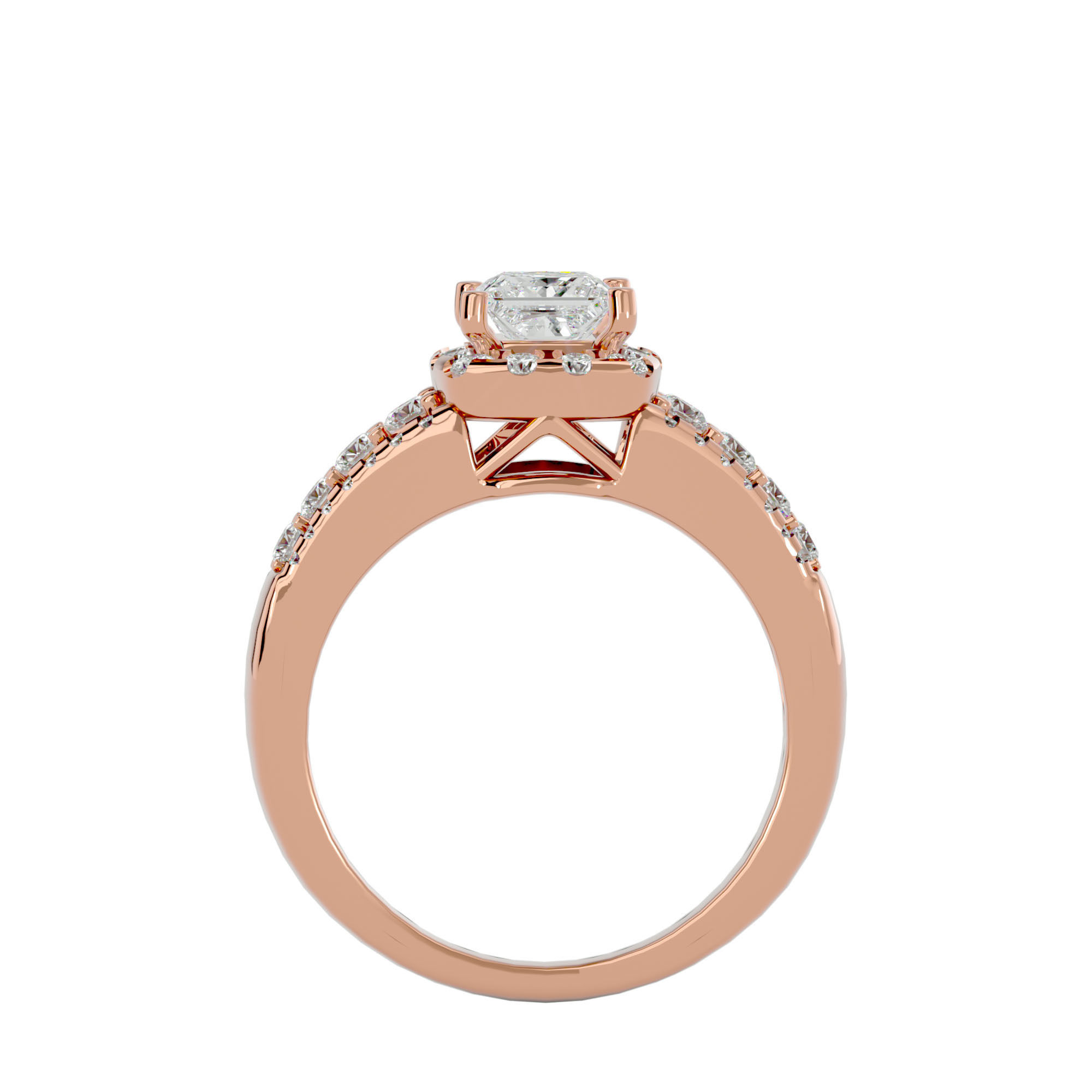 Princess Halo solitaire wedding engagement ring with 360 view 3D print model_6