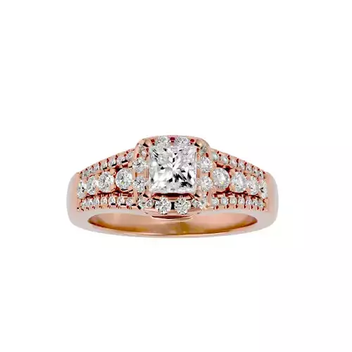 Princess Halo solitaire wedding engagement ring with 360 view
