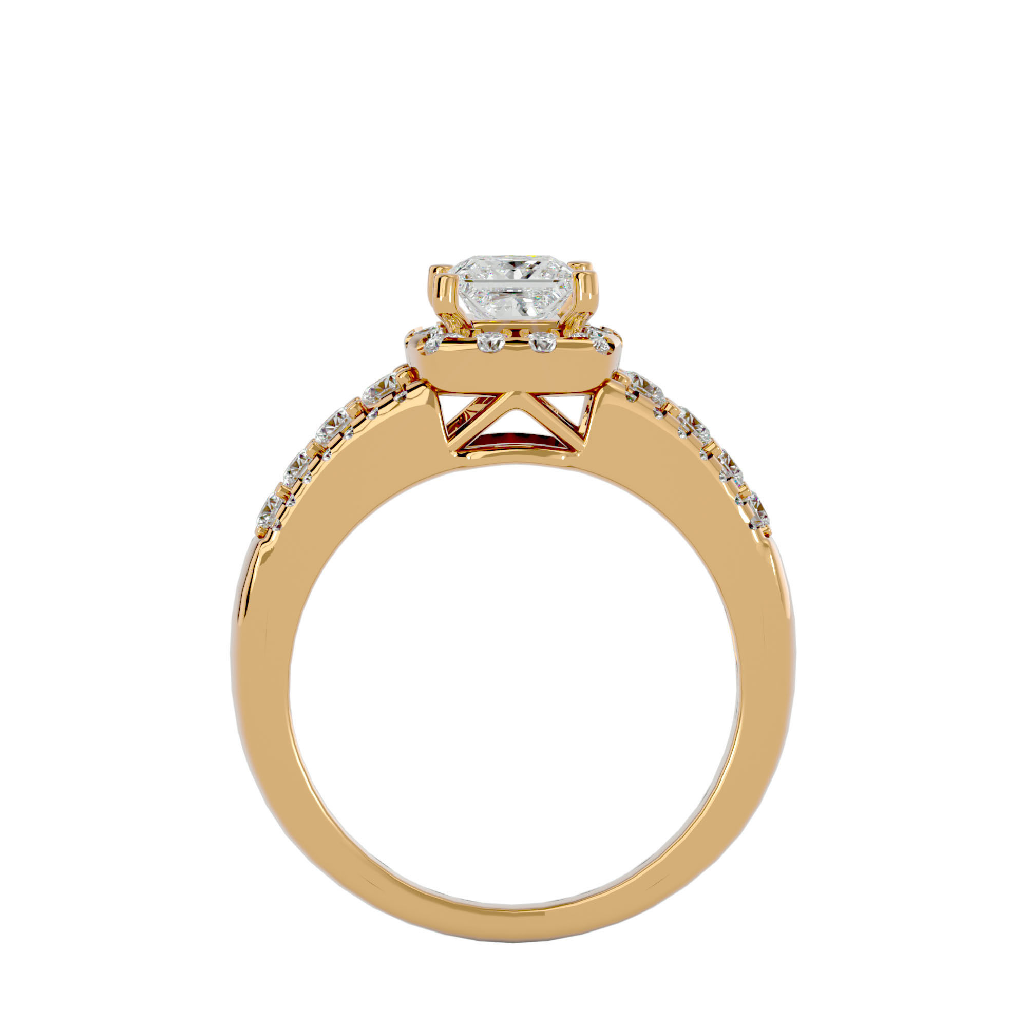 Princess Halo solitaire wedding engagement ring with 360 view 3D print model_5