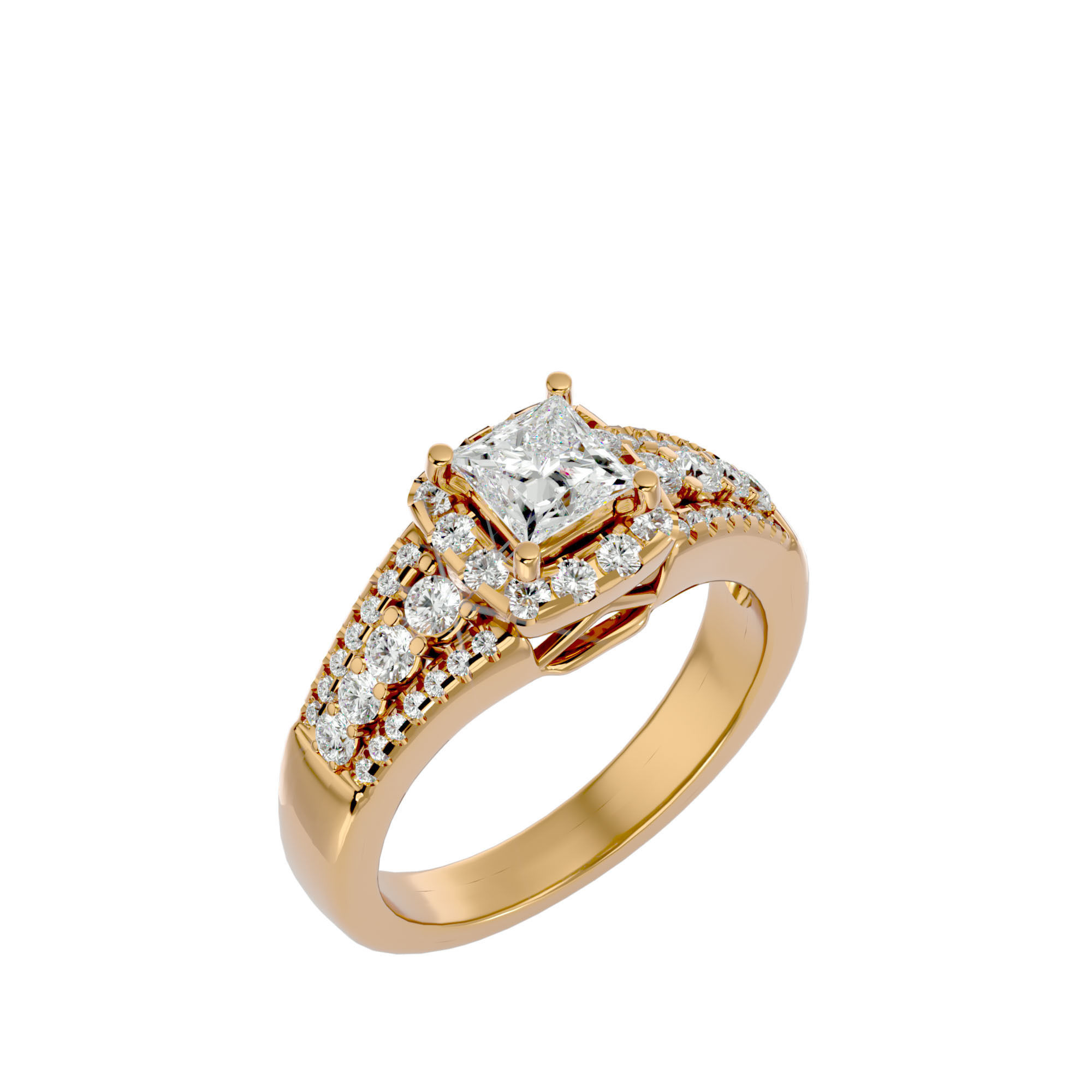 Princess Halo solitaire wedding engagement ring with 360 view 3D print model_12