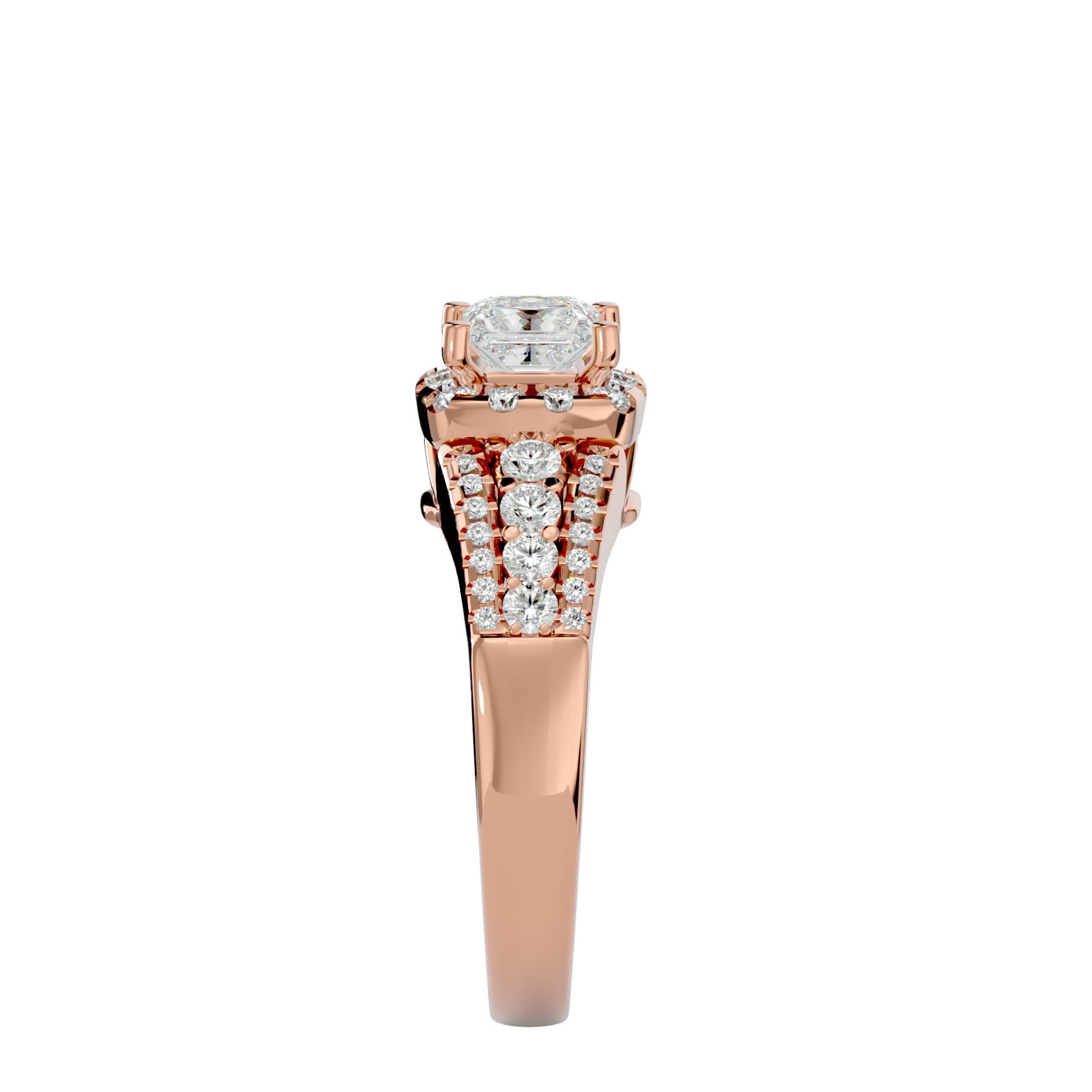 Princess Halo solitaire wedding engagement ring with 360 view 3D print model_9