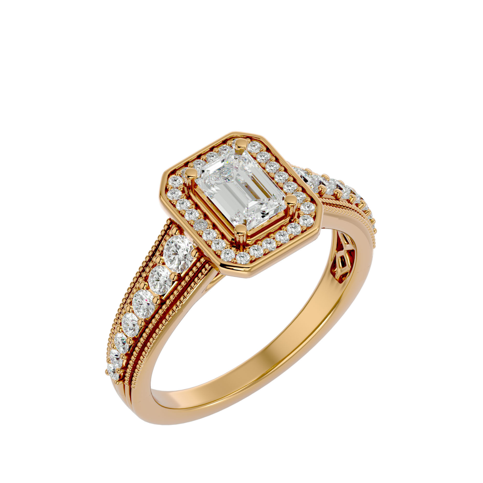 Emerald Halo solitaire wedding engagement ring with 360 view 3D print model_12