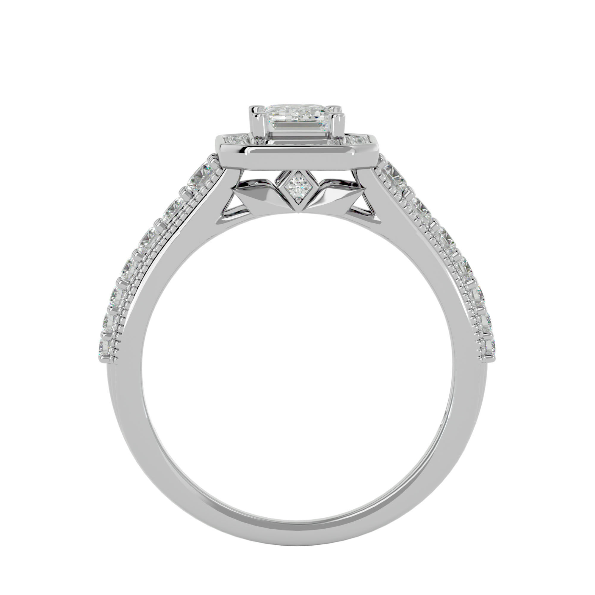 Emerald Halo solitaire wedding engagement ring with 360 view 3D print model_5