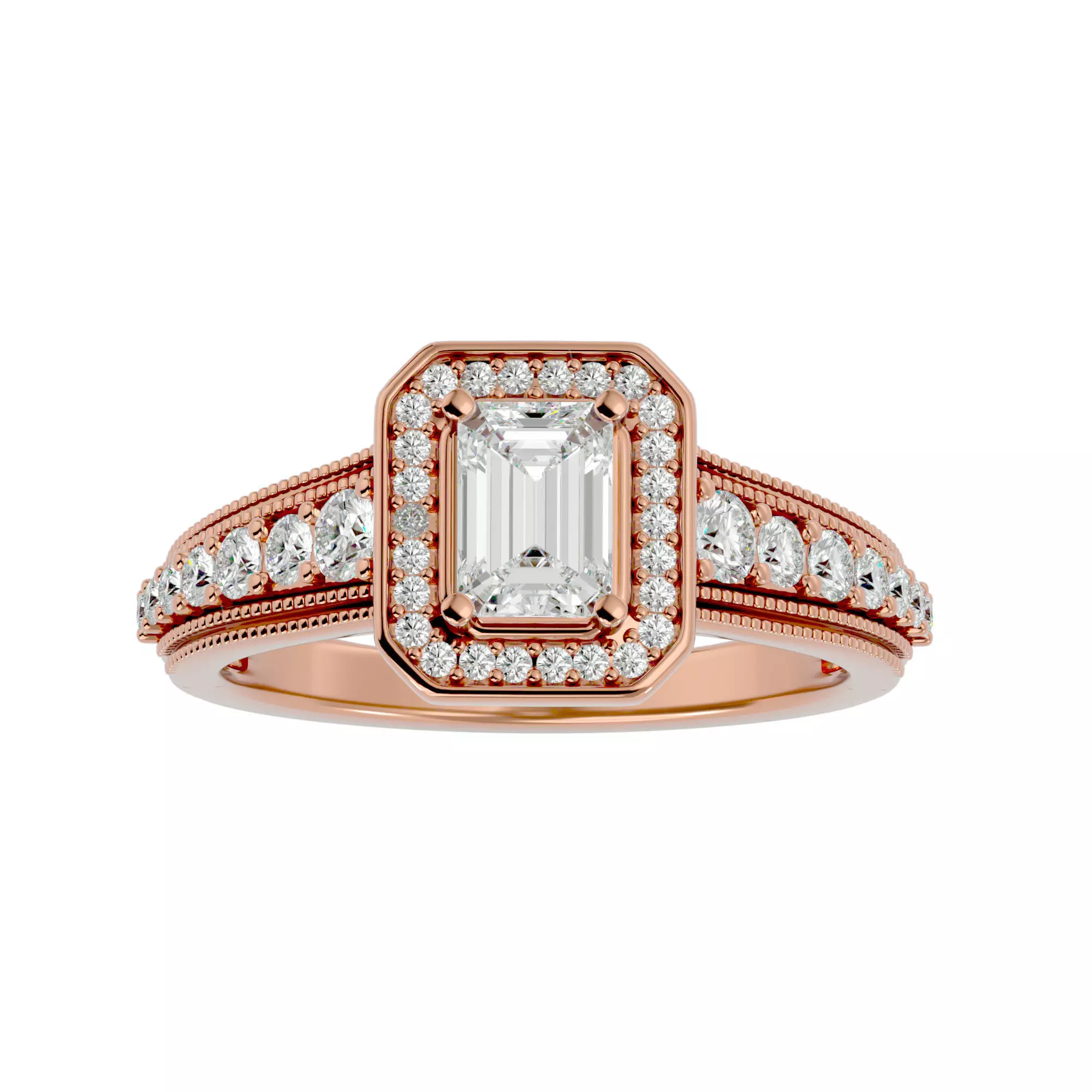 Emerald Halo solitaire wedding engagement ring with 360 view 3D print model_0