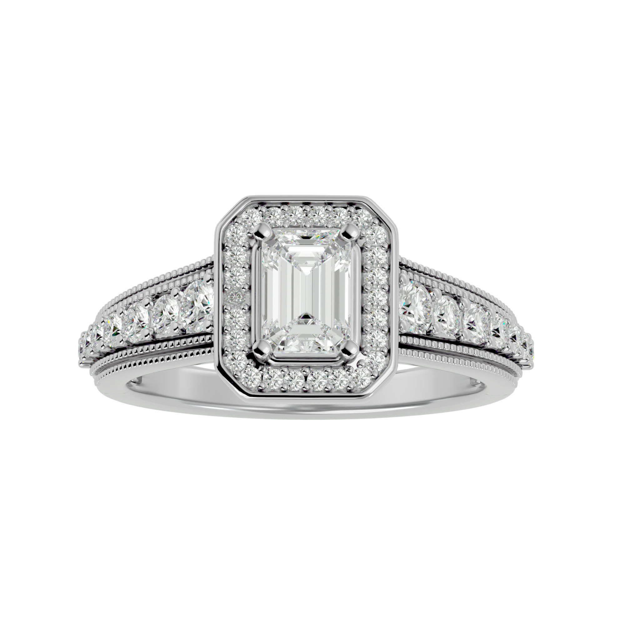 Emerald Halo solitaire wedding engagement ring with 360 view 3D print model_4